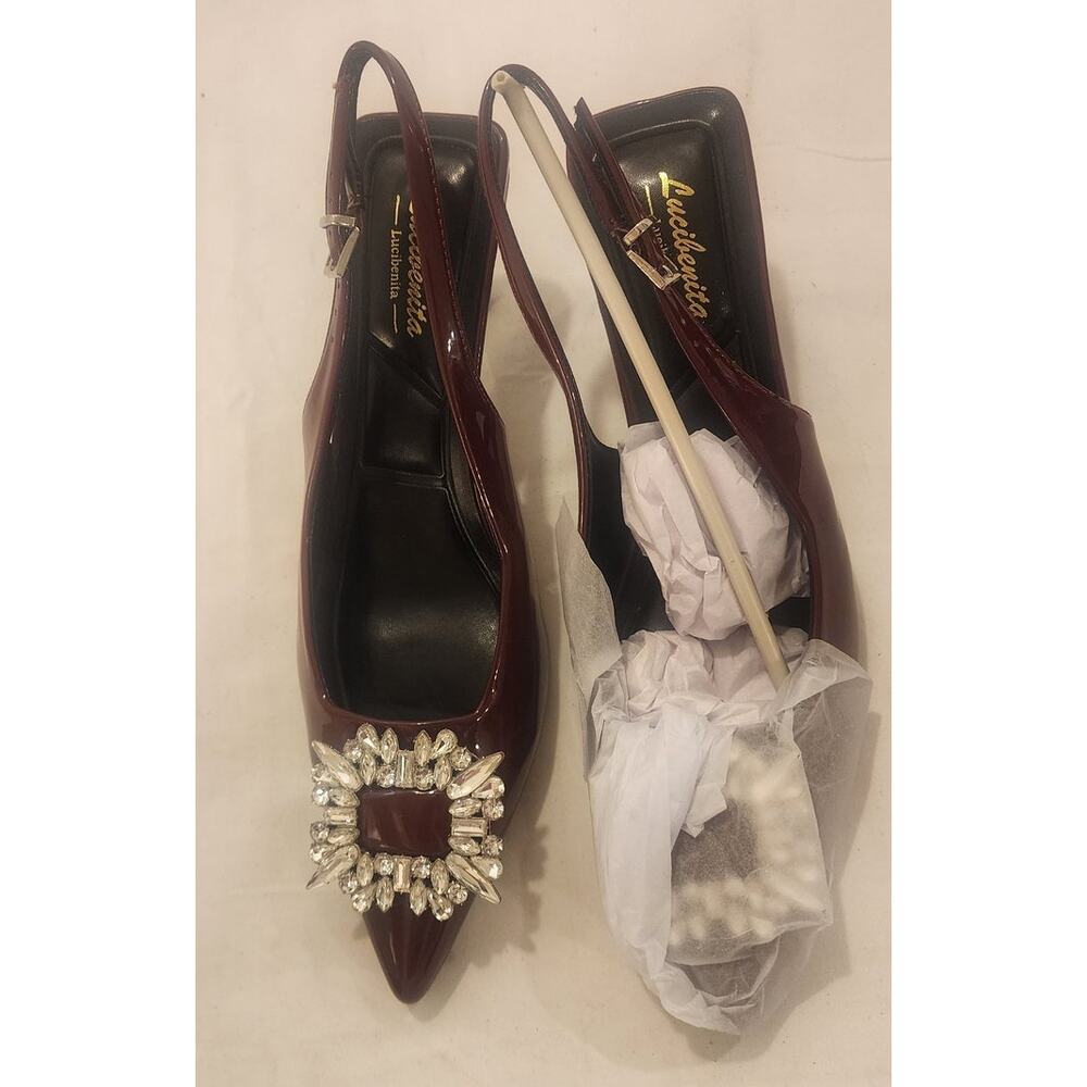 Lucibenita Burgundy Jeweled Slingback Heels Size 9.5 Dress Shoes NWT Boxed